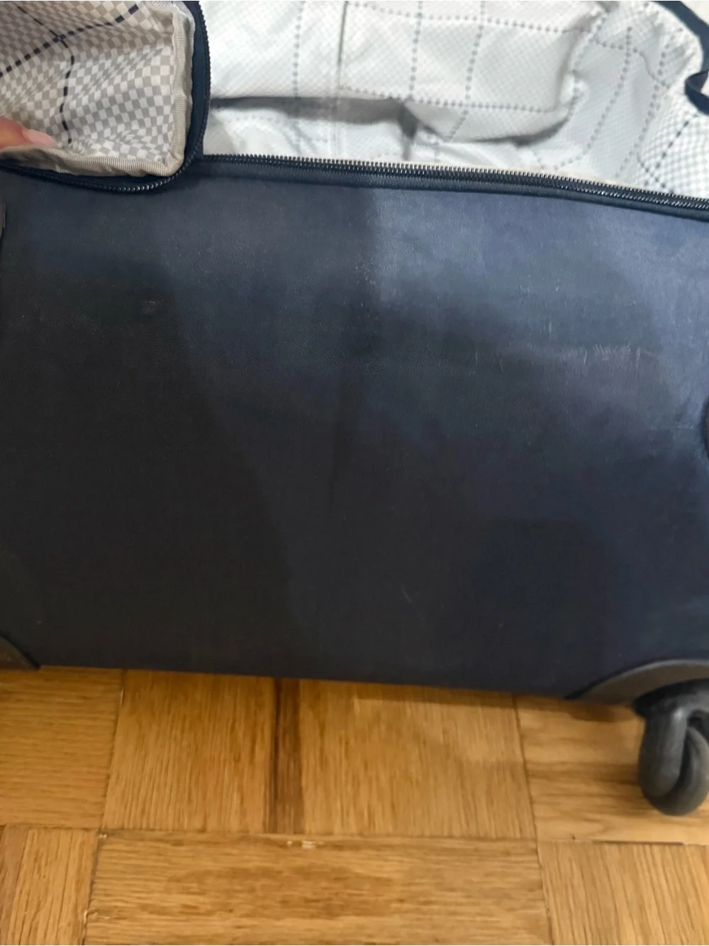Kipling Dark Navy Upright Rolling Suitcase with Monkey Charm